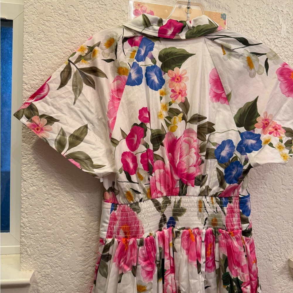 Hermoza Blooming In Breeze  Floral A-Line & Waist Defining Cotton Dress S-Small - Picture 10 of 16